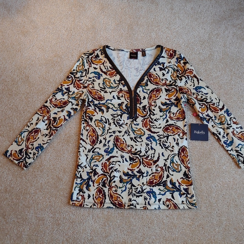 NWT rafaella egret "patchwork perfect" top